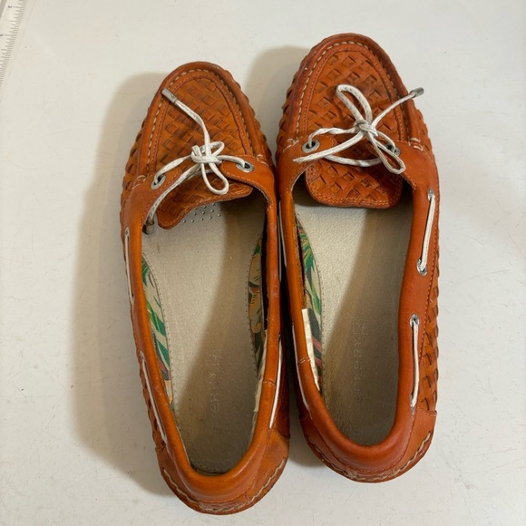 Sperry women’s papaya orange leather slip on‎ loafer woven boat shoe in size 6 - Picture 6 of 12